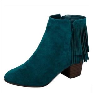 Teal suede fringe bootie